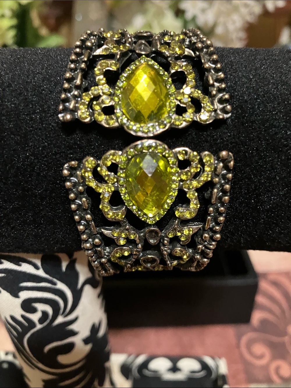 Lime Crystal Filigree Cuff Bracelet - Women Jewelry